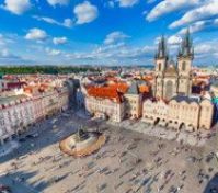 Prague Old Town square, takes 13 minutes with direct BUS #207 from "Tachovské náměstí" to "Staroměstská".