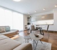 Kitchen & Living room with direct access to the terrace oriented to the South. All windows within the apartment have installed electric blinds.