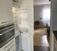 A fridge with a freezer
