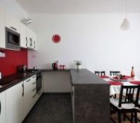 Fully equipped kitchen with complete brand new appliances: fridge, freezer, dishwasher, microwave oven, cooktop, oven,  stainless steel electric kettle...