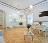 living room with kitchen